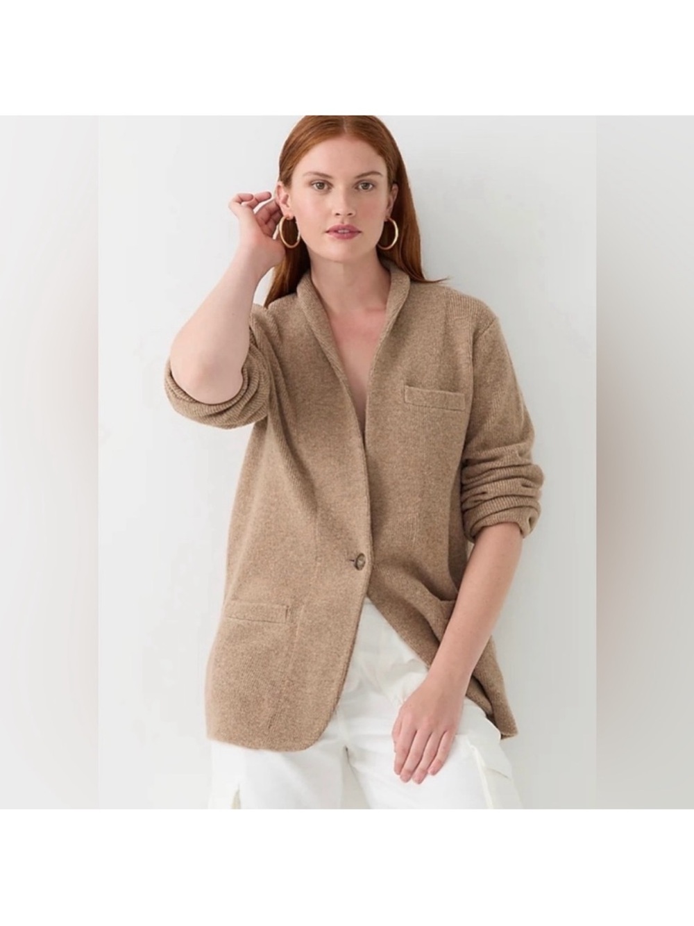 J.Crew Cocoon Sweater Blazer Size Medium Camel Tan Merino Wool Alpaca BA551